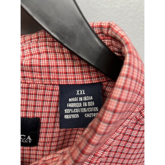 Nautica Jeans Co Button-Front Cotton‎ Shirt XXL Red Blue Plaid Short Sleeve - Picture 5 of 5
